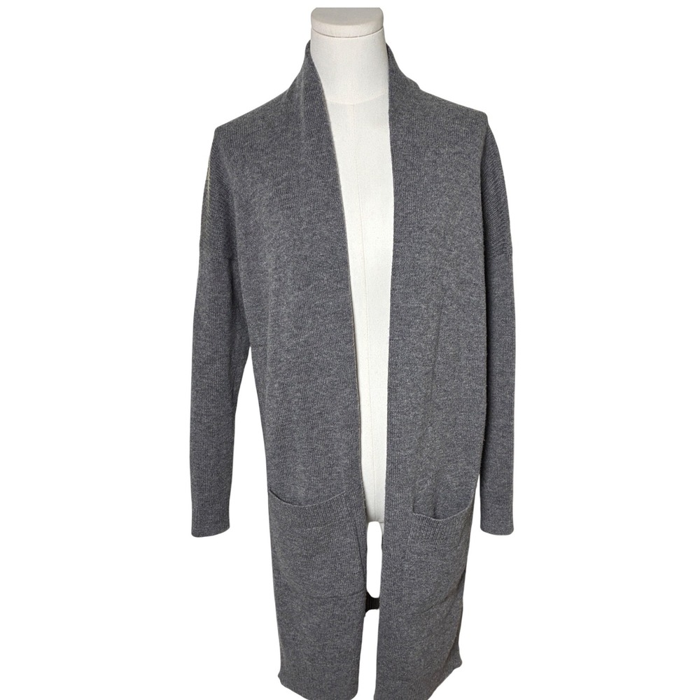 Athleta Gray Wool Cashmere Longline Open Front Cardigan Pockets XS